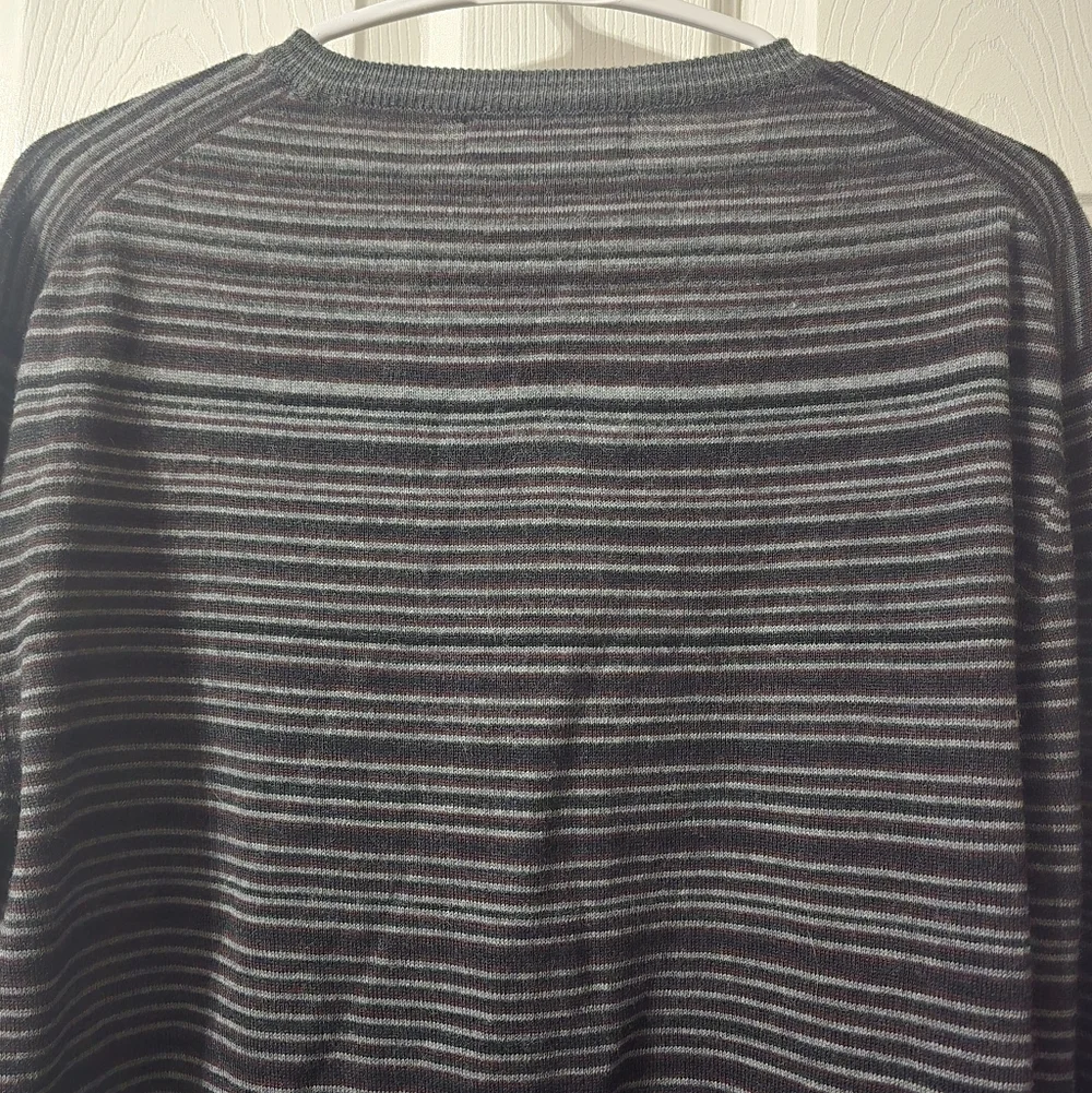 Extra Fine Merino Wool Striped V-Neck Sweater by Brunella Gori, Tailored Fit.